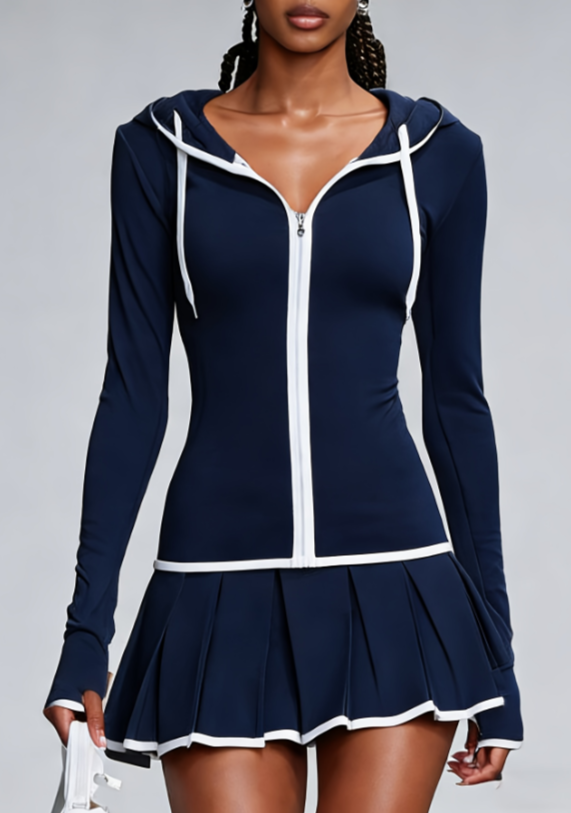 Color Blocking Hooded Sports Suit