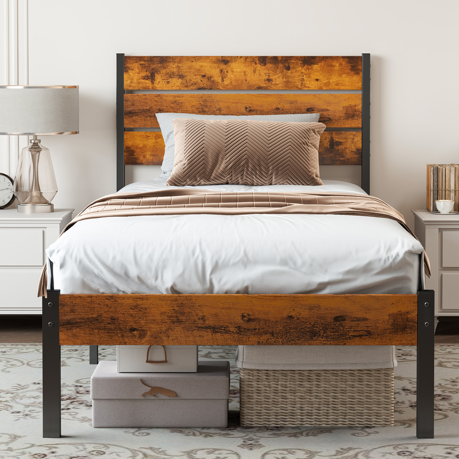 Metal Platform Bed Frame - Mattress Foundation With Headboard And Footboard — foto 8