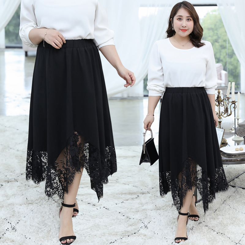 Title 3, Slim-fit hip-covering A-line skirt with lace st...