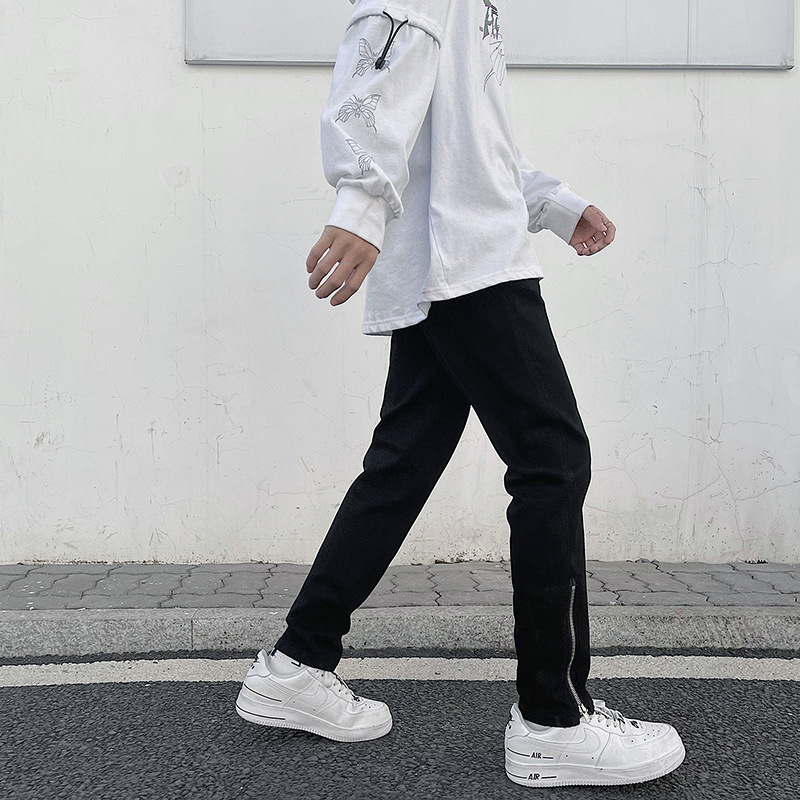 Black Stretch With Zipper And Personality All-match Trousers