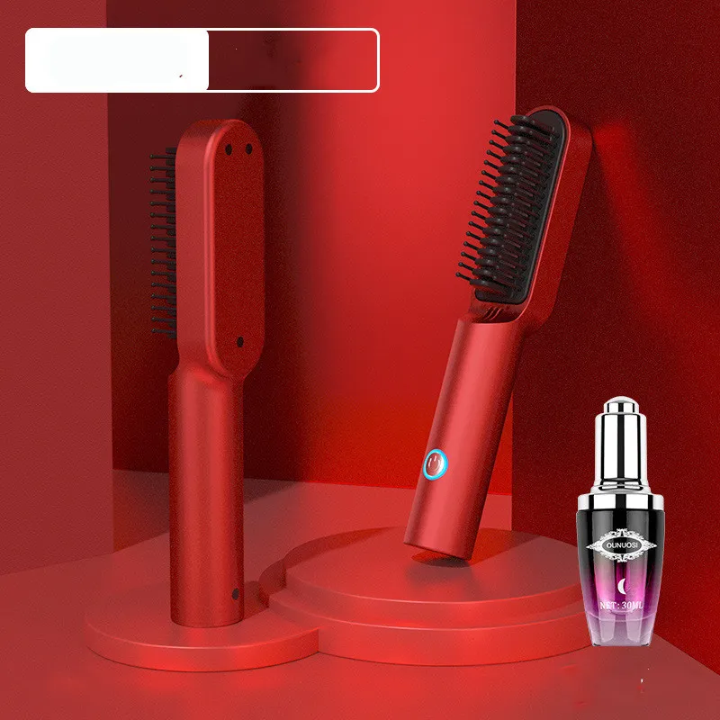 USB Portable Hot Air Comb Rechargable Professional Hair Dryer Brush 2 In1 Mini Hair Straightener Curler Brush Hair Styler - Ferrari Red Suit