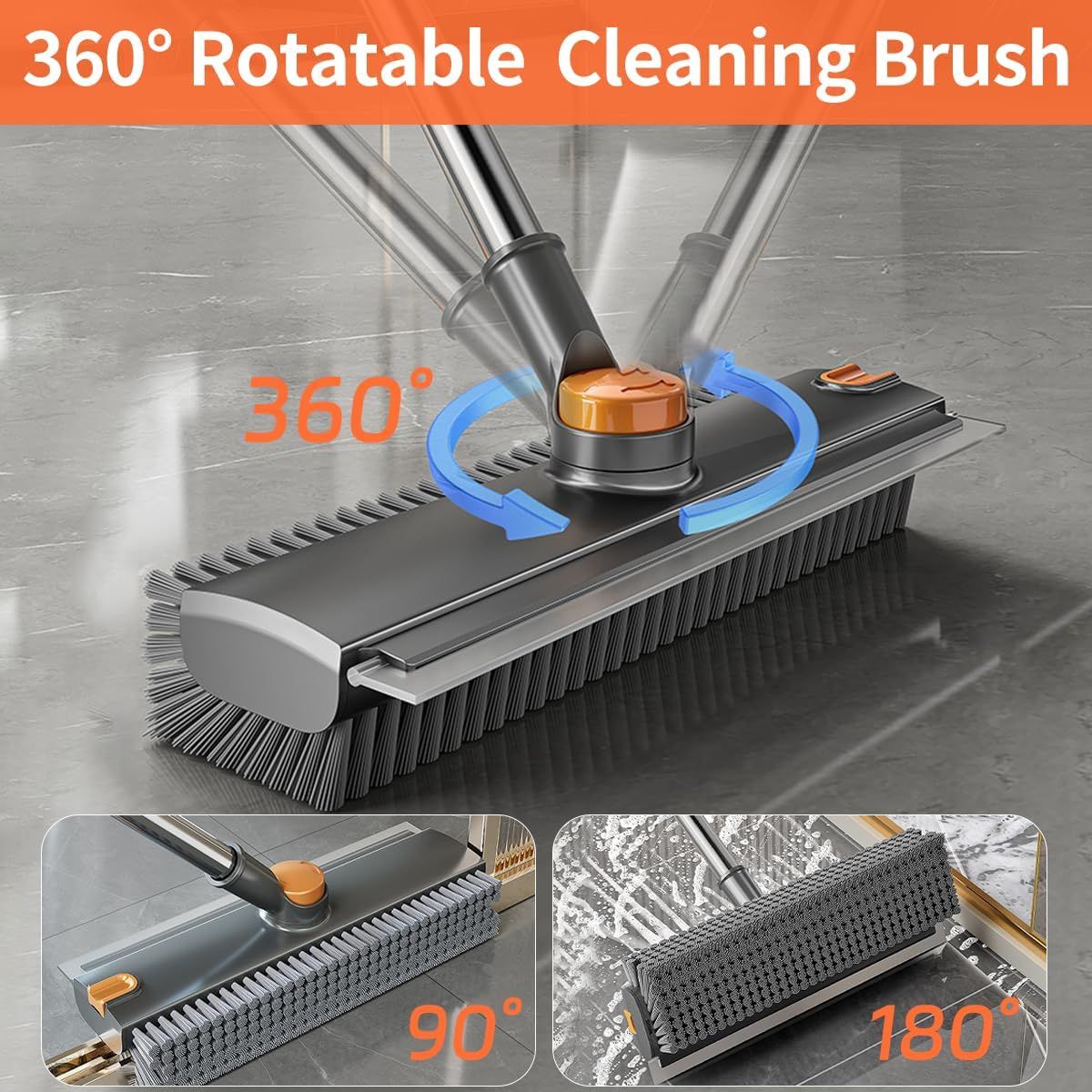 Scrub Brush With Long Handle, Floor Scrub Brush Squeegee Broom For Cleaning, 3 In 1 Shower Scrubber Floor Broom Squeegee For Concrete Tile Wall Deck Patio Grey — foto 8
