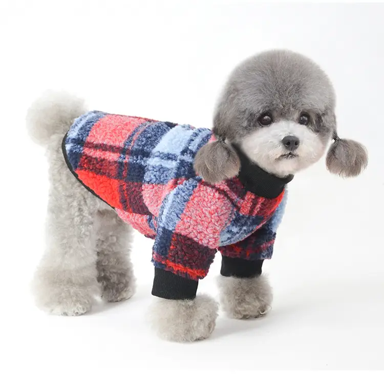 New Pet Clothes Plus Velvet Padded Plaid Shirt