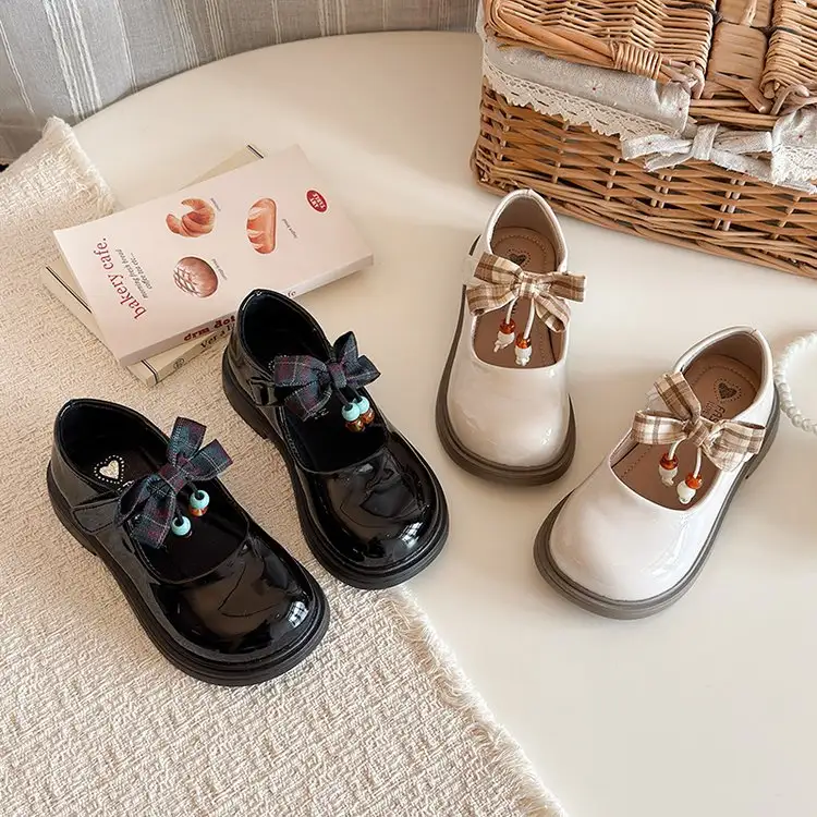 Daughter's Fashion Bow Bright Leather Single Shoes Korean Version Princess Leather Shoes Children's Shoes