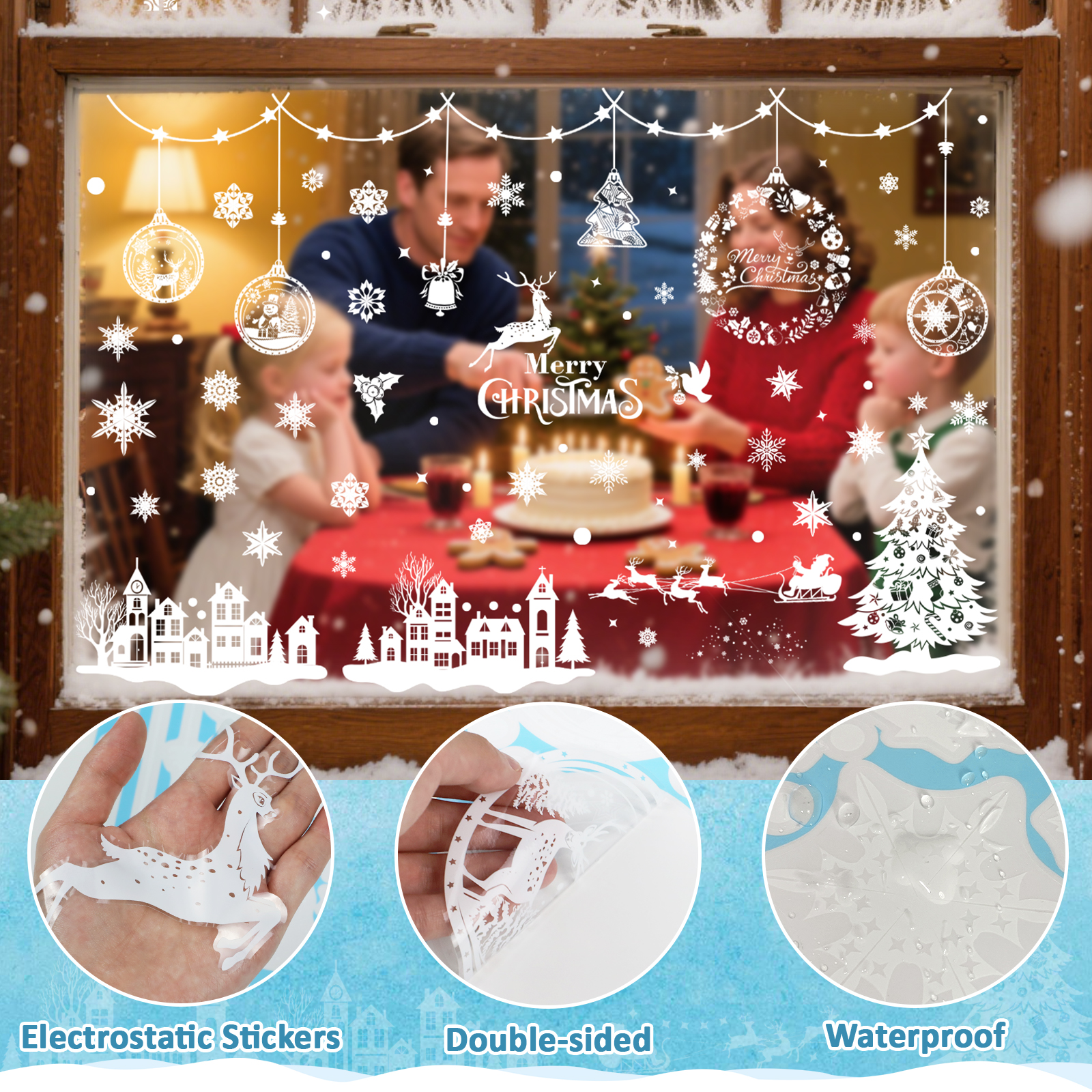 Inreeme Christmas Window Stickers Decorations - 9Sheets Xmas Reusable — image 7