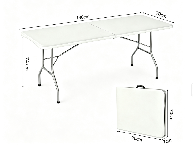 Portable 1.8m Bi-Fold Table For 8 People, Heavy Duty Steel Frame HDPE — image 2