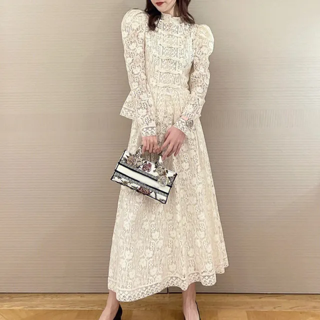 Retro Dress Republic Of China Style White Lace Dress Two piece Set Apricot - Shop at LoveMi