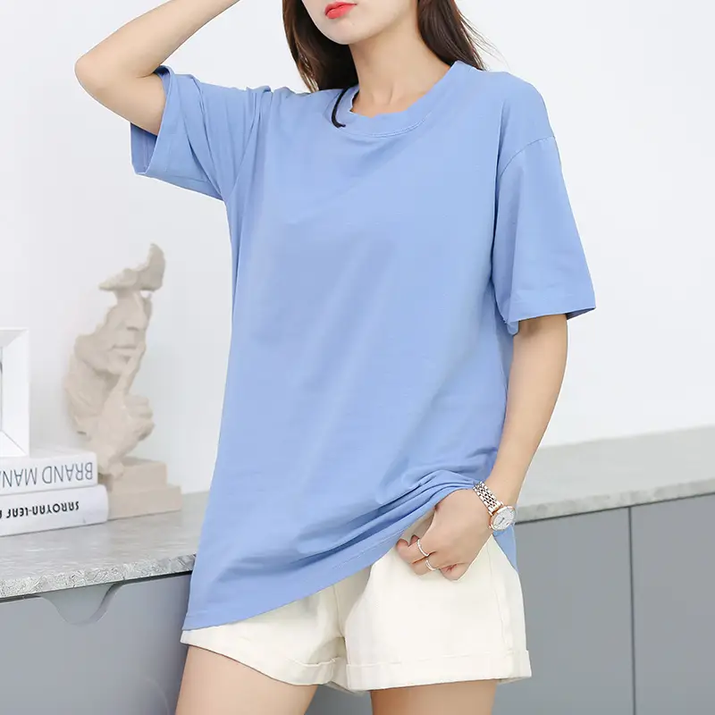Summer Women's Pure Cotton With Chest Pad Round Neck Short Sleeve