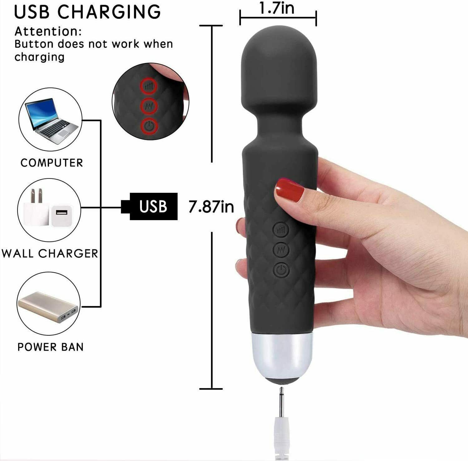 20 Speed Handheld Massager Wand Vibrating Massage Magic Full Body Therapy Motor