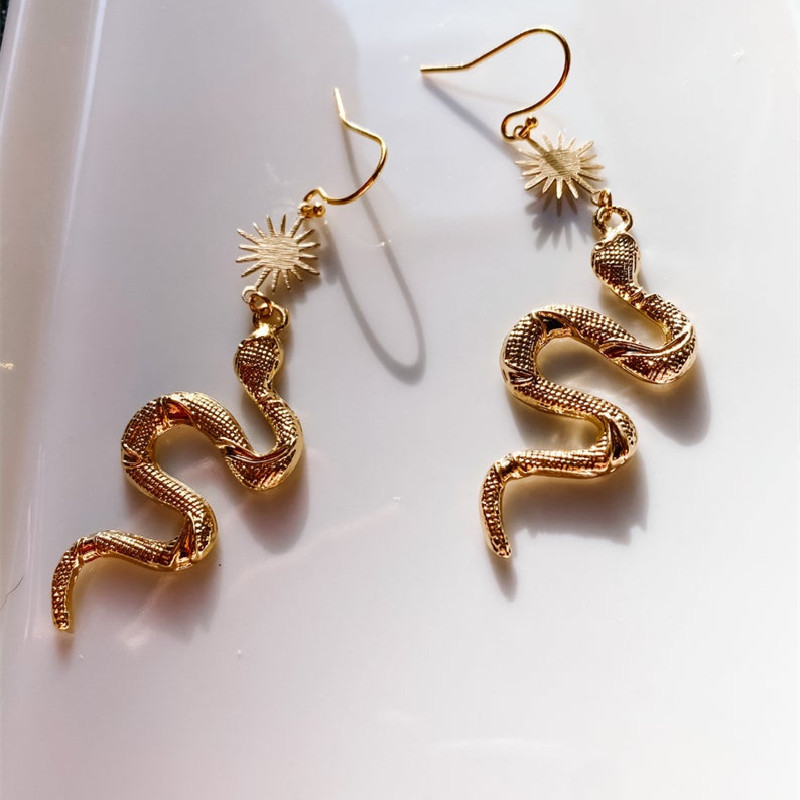 Title 5, Gold Snake Pendant Earrings Bohemian Style, a u...