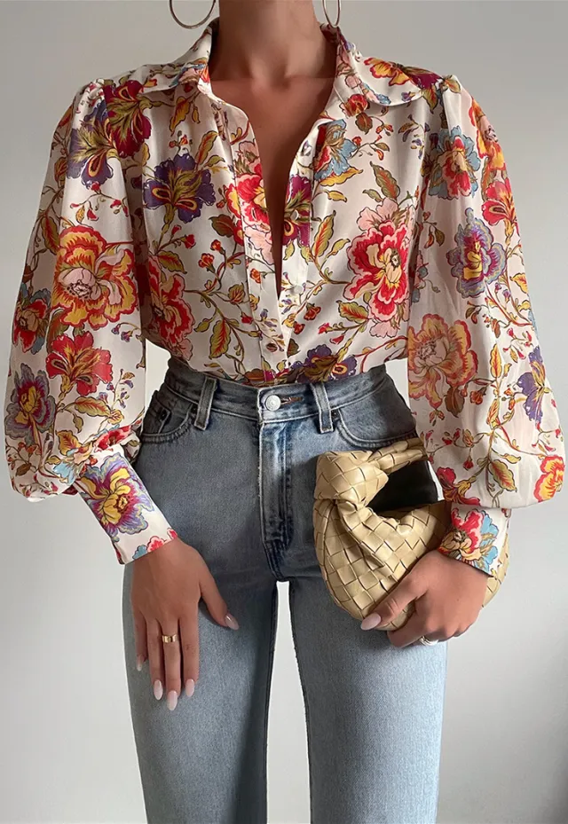 Long Sleeve Printed Shirt Women's Spring Single breasted Cardigan Orange - Shop at LoveMi