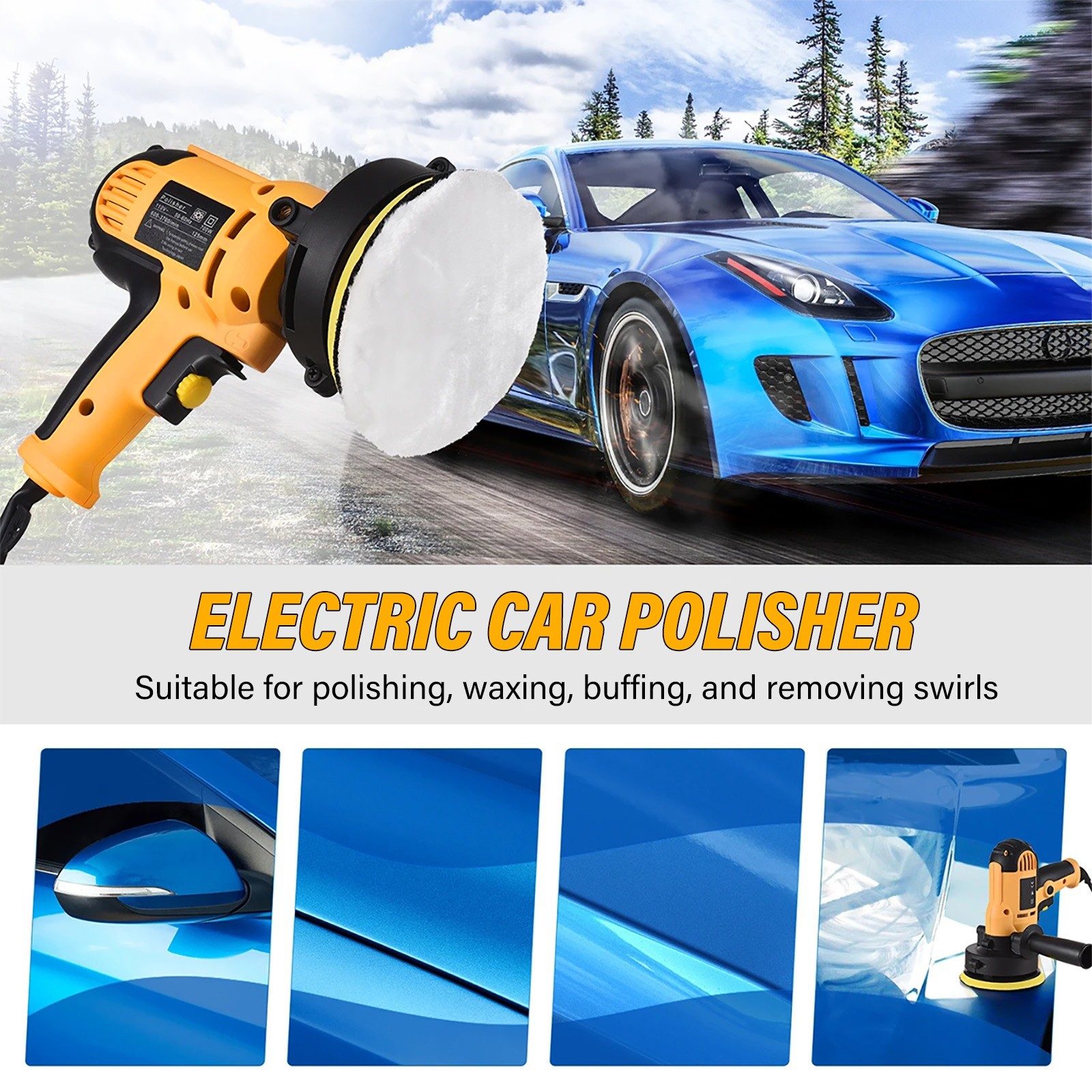 Electric Polisher Buffer Sander Car Polishing Machine 5 Buffing Sponge Kit UK