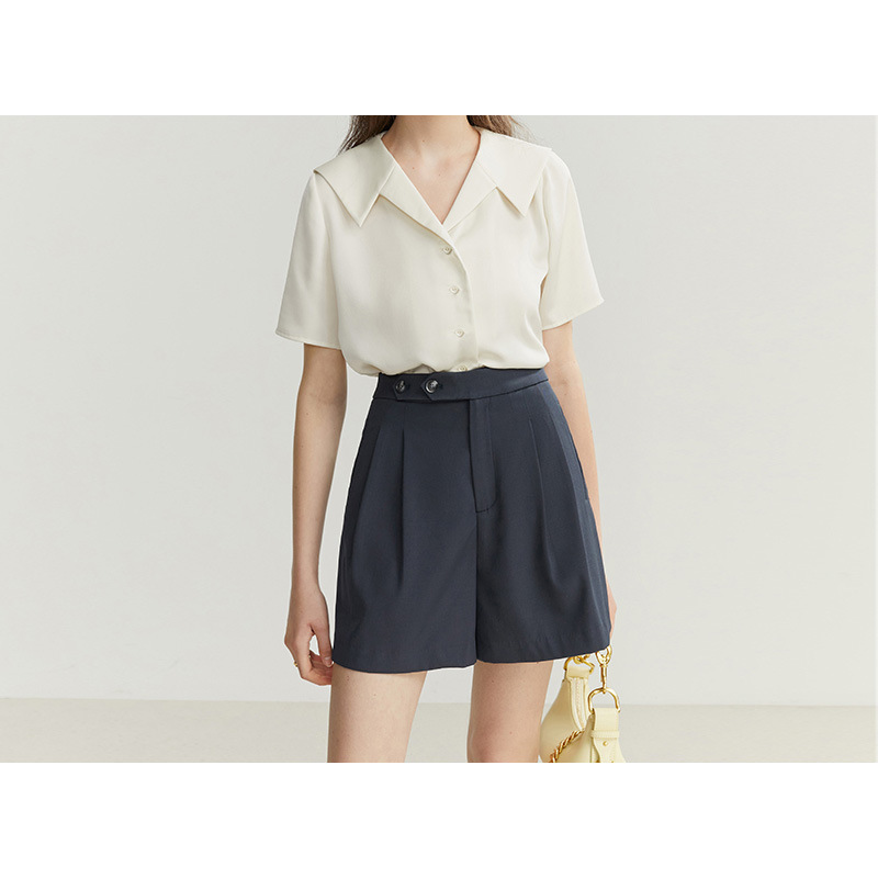 Women's Satin Chiffon Short sleeved Shirt Beige Apricot - Shop at LoveMi