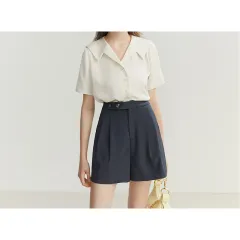 Women's Satin Chiffon Short-sleeved Shirt - Beige Apricot - View 1