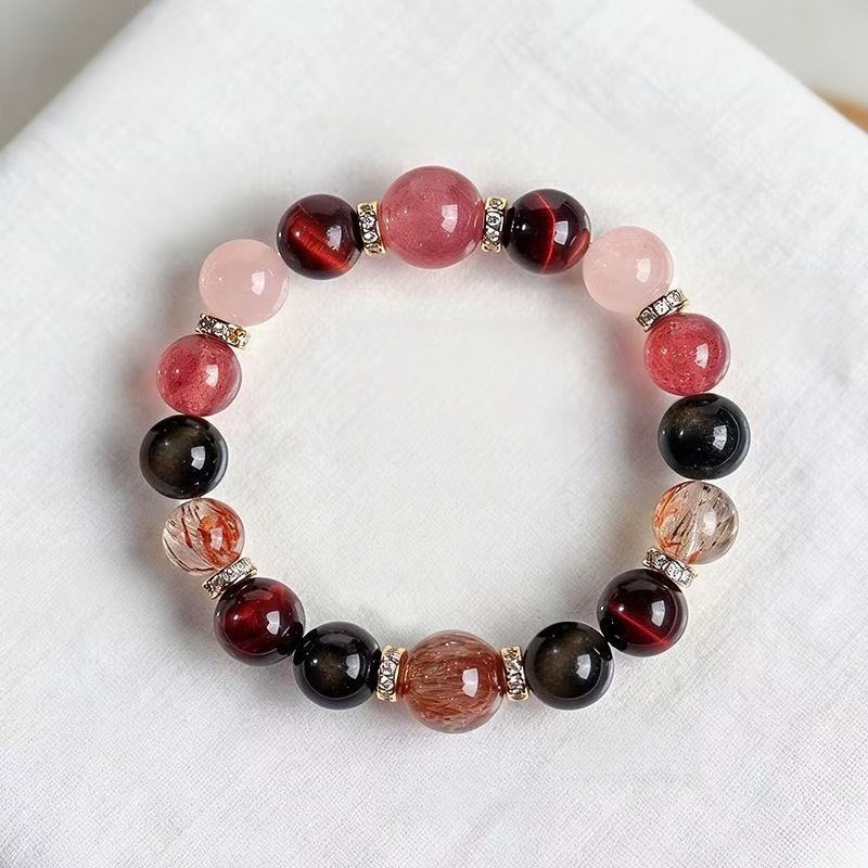 Bratara Strawberry Quartz  Rose Quartz Red Tiger Eye Black Gold Super Seven Golden Obsidian Two Tone Beaded Chain Bijuterii Energetice Pentru Femei