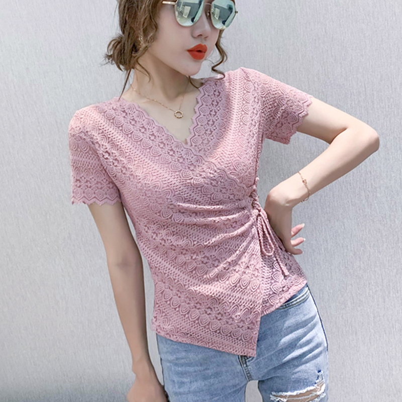 Title 2, Sexy Lace V-neck T-shirt Women