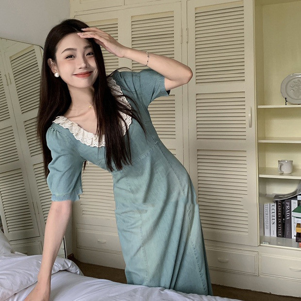 Temperament Women's Cotton Short-sleeved Round Neck A-line Skirt