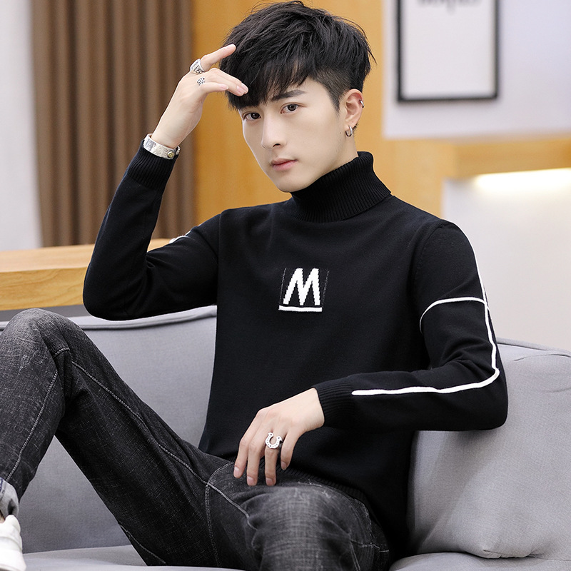 Men's Long Sleeve M Letter Turtleneck Pullover