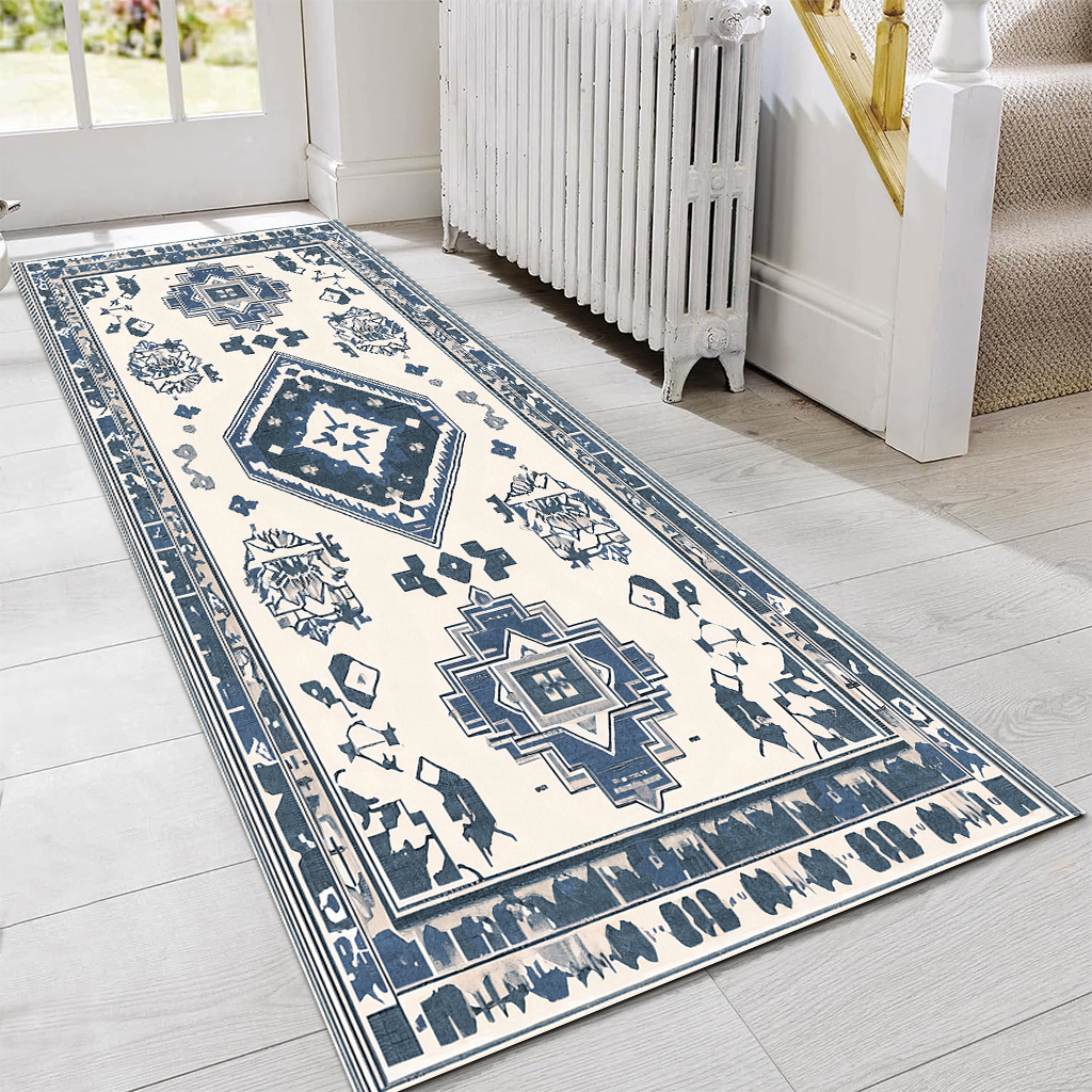 Blue And White Retro Ethnic Style Kitchen Carpet Three-piece Set Niche Artistic Texture Infuses Retro Ritual Feeling For Kitchen Space Non-slip Easy-to-clean And Also Produces A Piece Of Cashmere-like 7