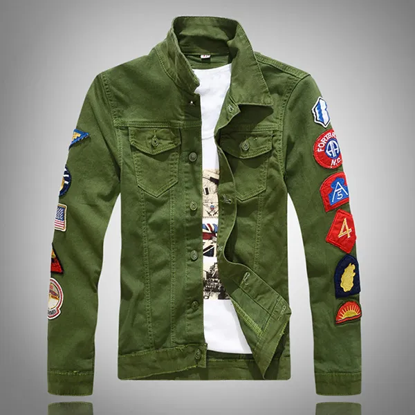 Fashion Slim Men's Patch Denim Jacket Green - Shop at LoveMi