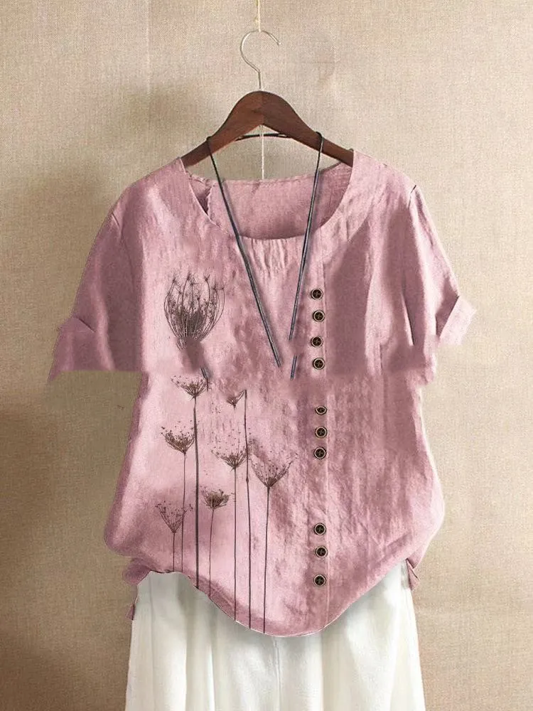 Retro Cotton And Linen Embroidered Button Shirt Women - Style E