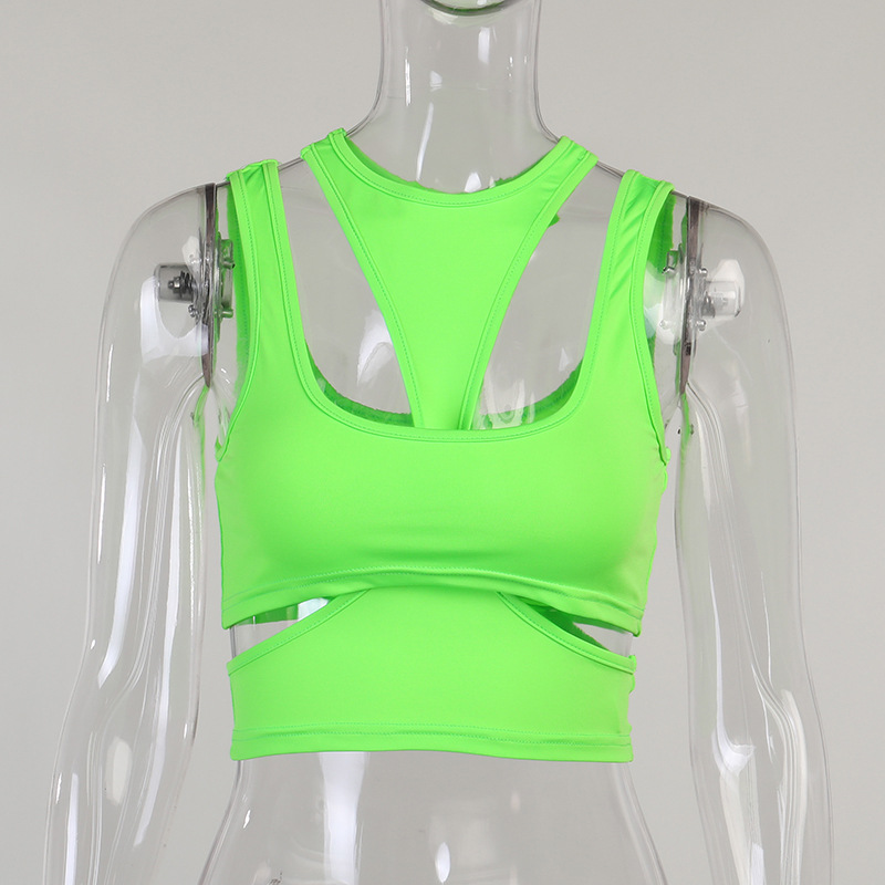 Tops Sexy Sleeveless Hollow Positive And Negative Sports Undershirt Yoga Tops Fluorescent - Shop at LoveMi