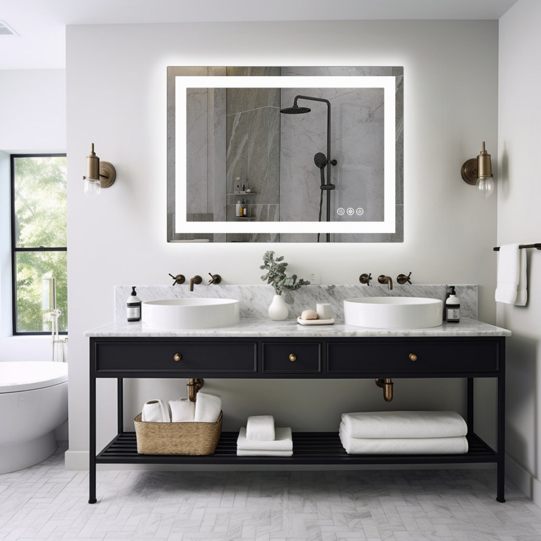 Anti-fog LED Bathroom Mirror With Dual Light Source And Three Lighting Modes--36 X 36_voghion.com