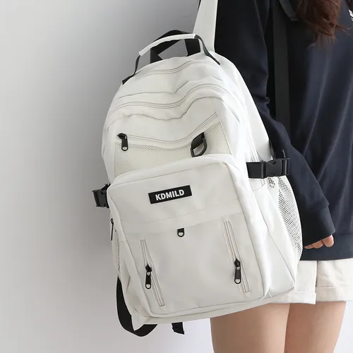 High School Students All Match Large Capacity Multi Layer Backpack - White