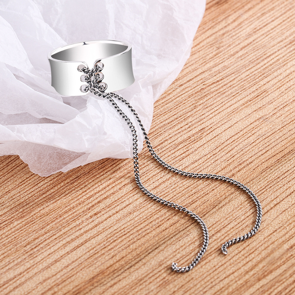 Sterling Silver Wide Face Chain Ring Index Finger Ring