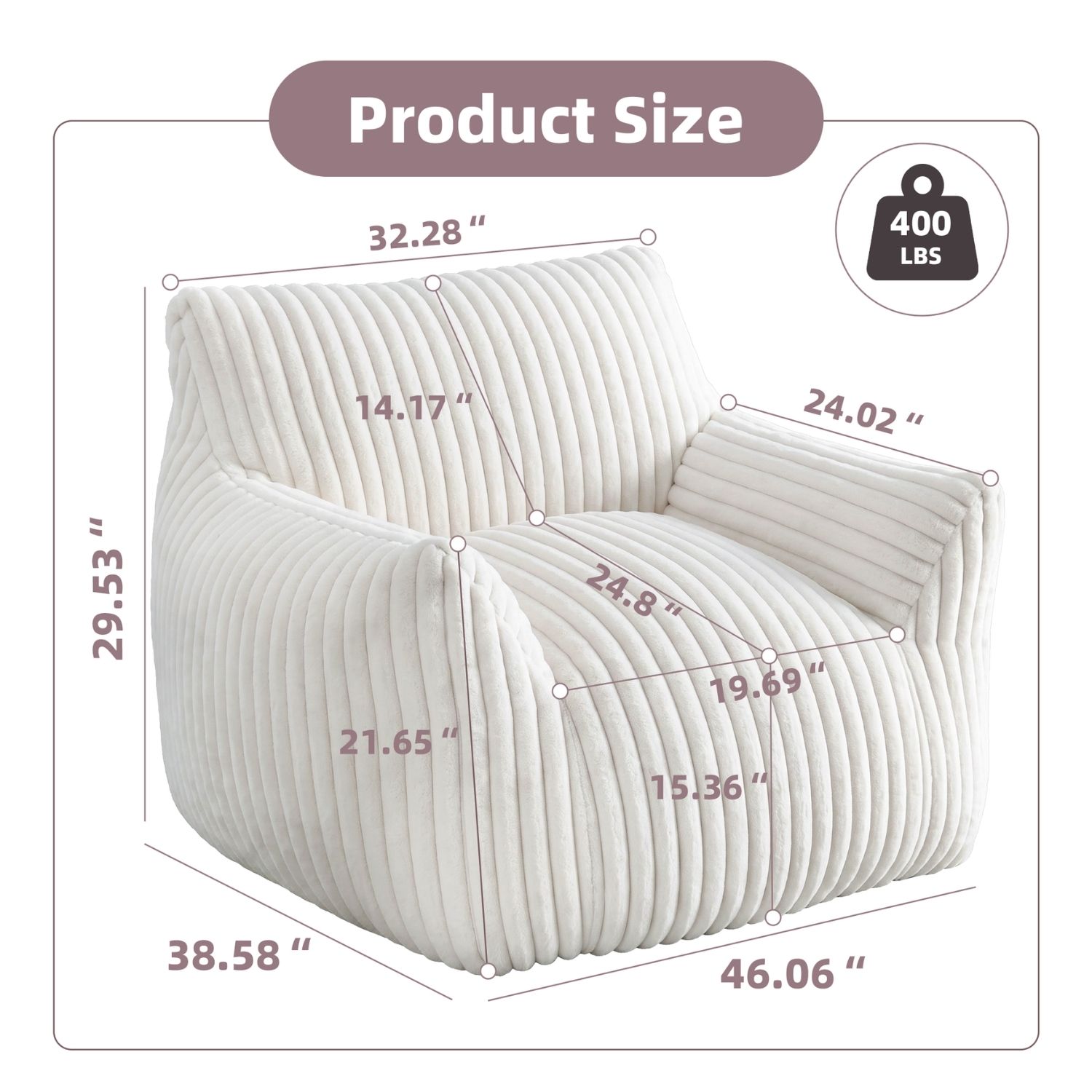 Fluffy Bean Bag Lounge Chair, Cloud-Style Single Sofa With Armrests, Super Soft For Reading And Relaxation image 3