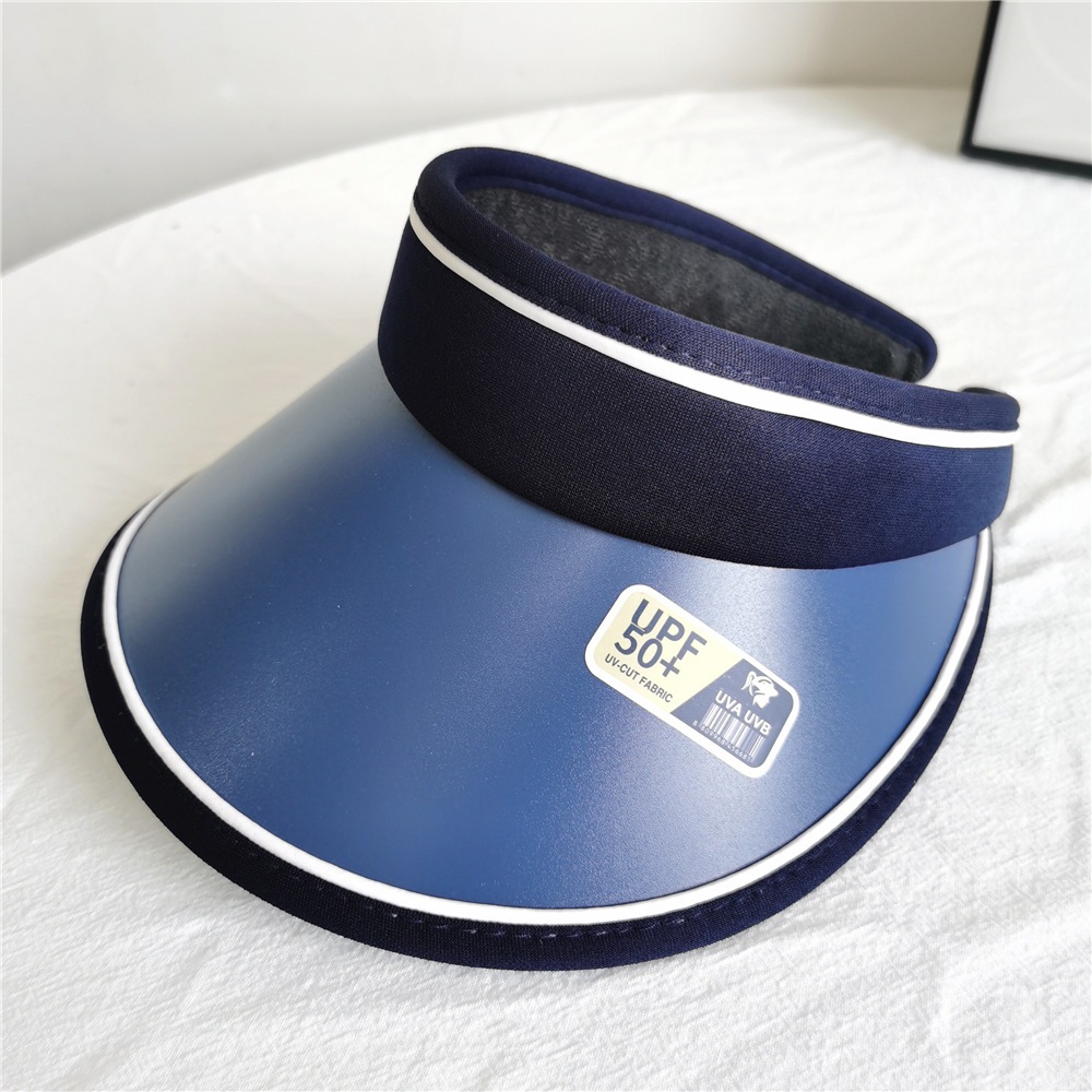 Women Summer Anti Uv Sun Hat Wide Brim Beach Empty Top Visor Hats Adjustable Plastic Pvc Sunscreen Cap Female Outdoor Spor Cap Navy Blue Hair Band - Shop at LoveMi