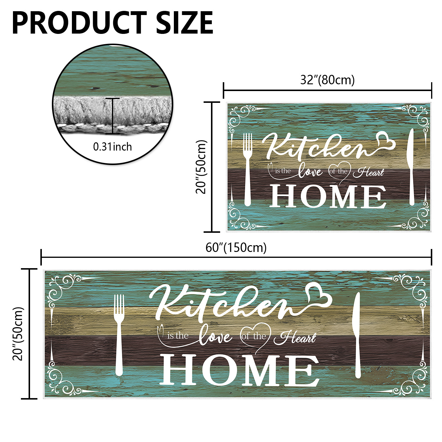 Boho Kitchen Rug Sets 2 Pieces, Washable Kitchen Mats For Floor, Non Slip Soft Kitchen Area Rug Floor Mat For Kitchen, Laundry Room And Hallway Teal, 20''X32''  20''X48''