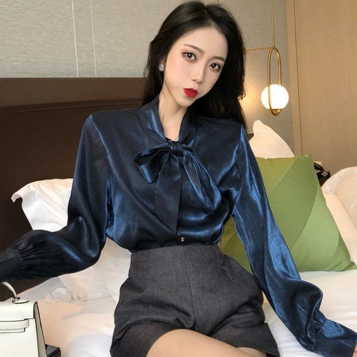 Women's Bowknot Shirt Korean Loose Long Sleeves All-match
