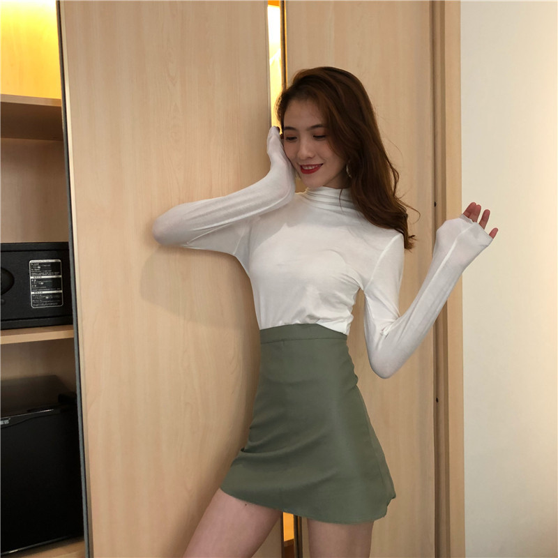 Simple Solid Color Women's Turtleneck Solid T-shirt