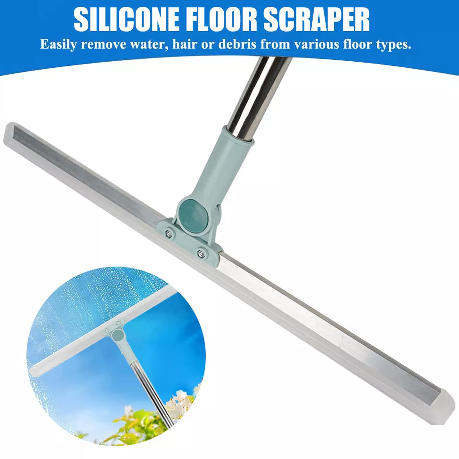 Floor Squeegee Long Handles Adjustable Telescopic Pole Heavy Duty Broom — image 8