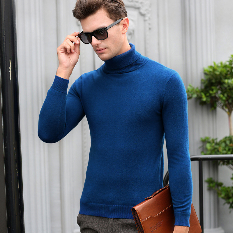 High Collar Wool Sweater Men High Collar Solid Color Base