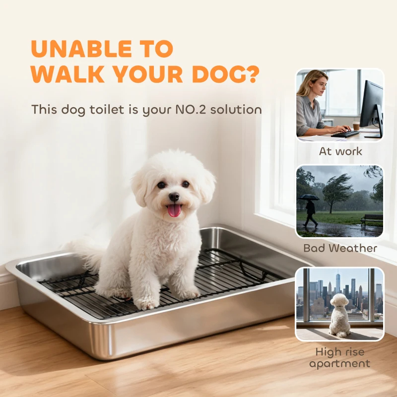 Dog Potty Tray Stainless Steel For Small And Medium Dogs, Dog Training Tray For Porch, Bathroom, Balcony