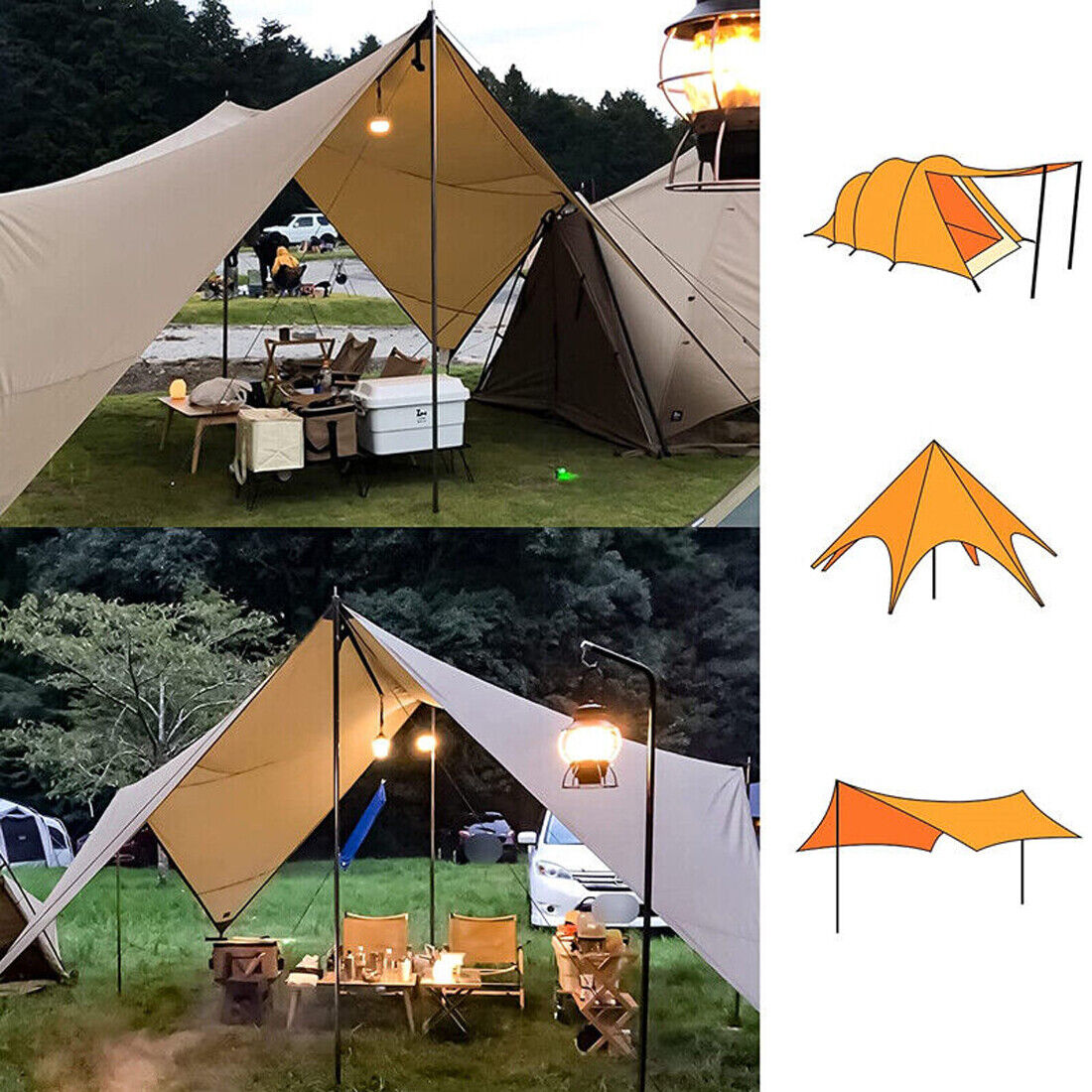 2x200cm Tent Poles Universal Telescopic Adjustable Steel Awning Canopy Tarp Pole 10