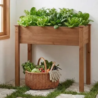 Bed - Cedar Planter With Non-Woven Liner, Bottom Drainage, 30-Inch Height, 34 X 18 X 30 In Sizes For Outdoor Plants Brown  Shipment From Walmart