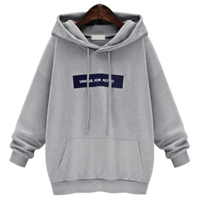 Loose Word Student Hooded Plus Fleece Sweater Grey - Shop at LoveMi