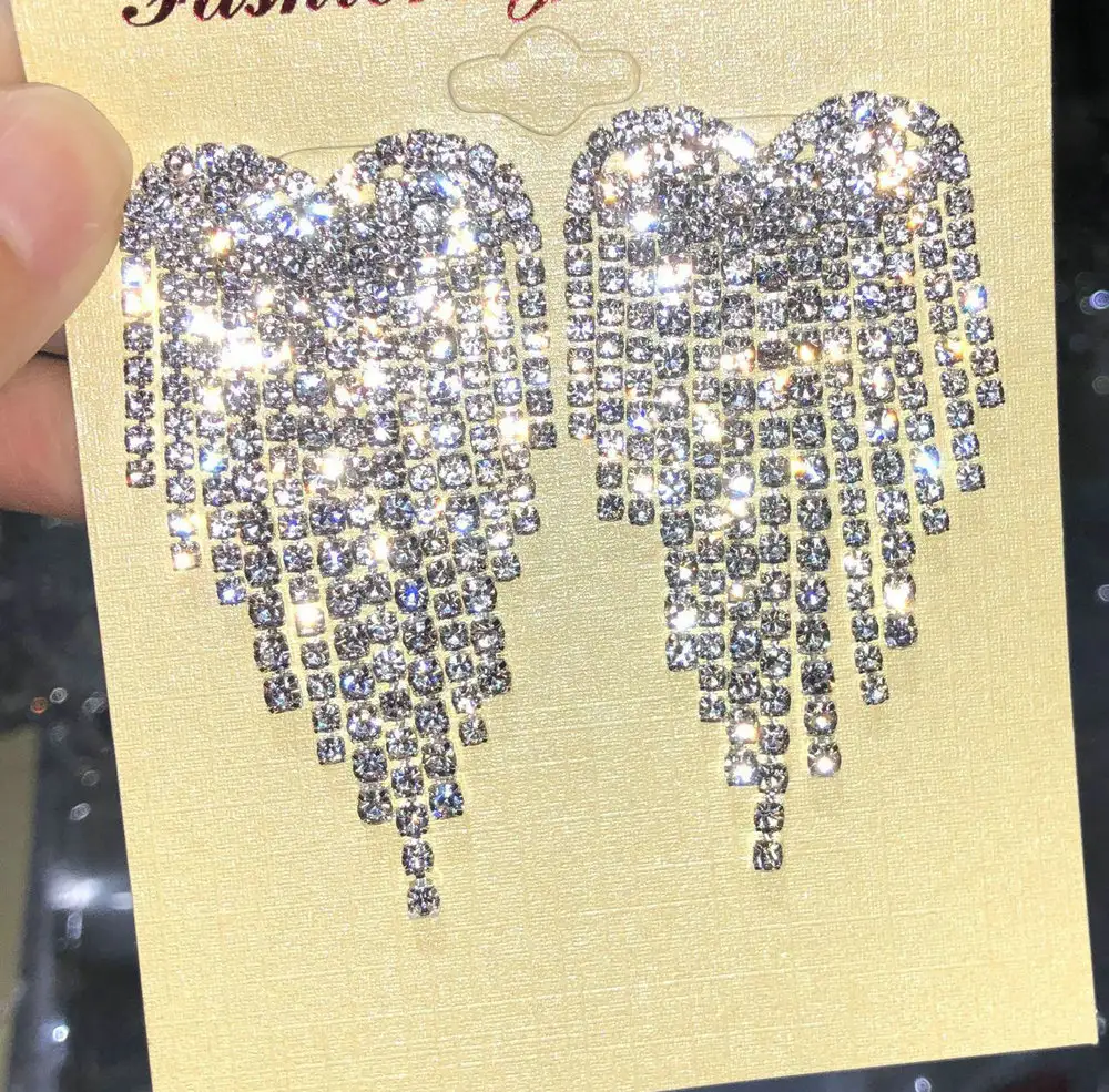 Delicate Rhinestone Tassels Small Love Earrings