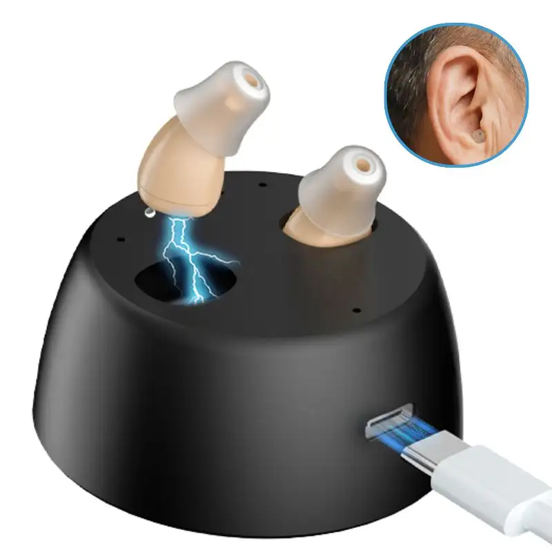 Rechargeable Noise-Canceling CIC Hearing Aids Senior Invisible Sound Amplifier For Seniors With Severe Hearing Loss