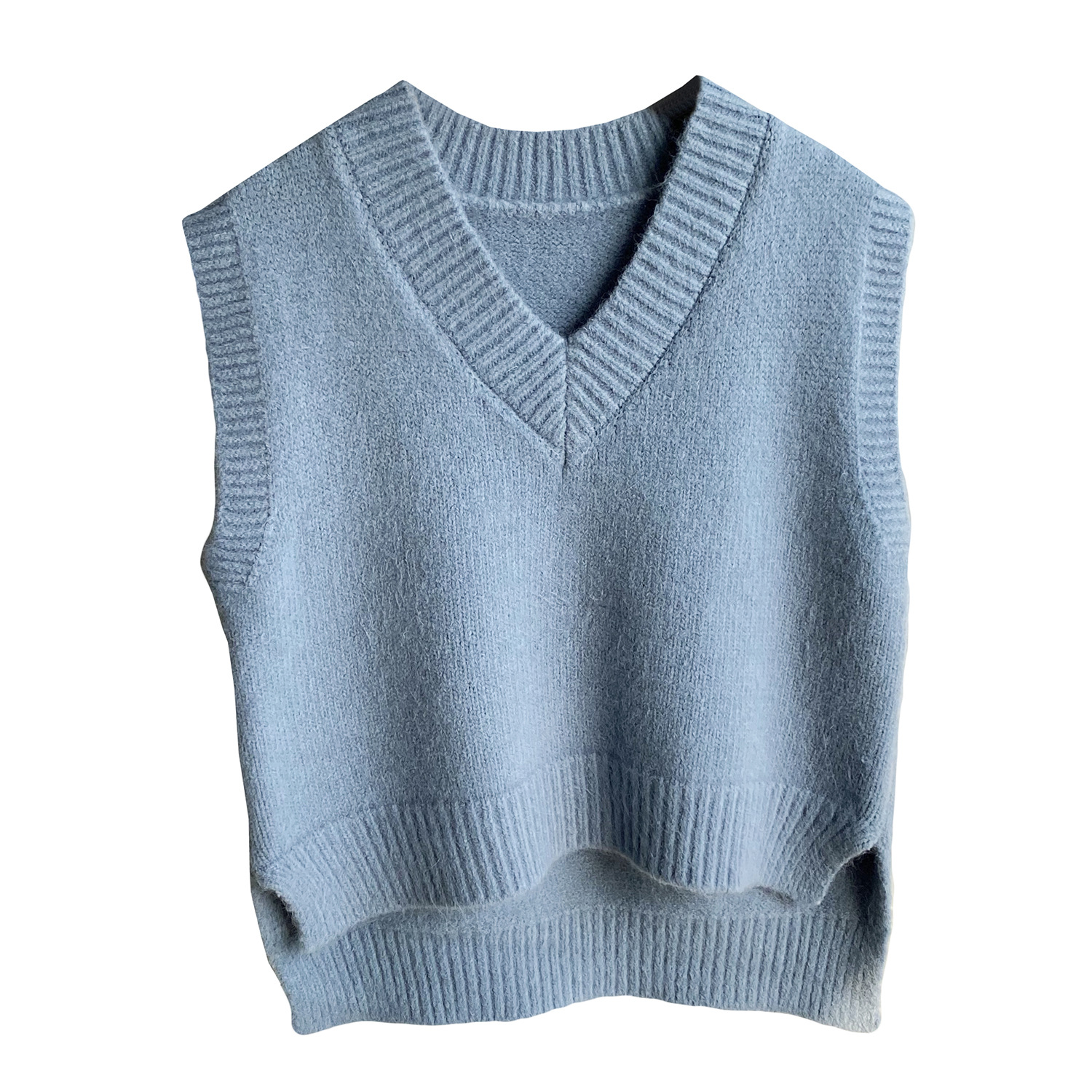 Title 2, Basic Short Ice Cream Color V-neck Knitted Vest...