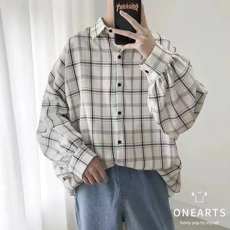 Plaid Long-sleeved Shirt Men's Trend Ins Handsome Casual Japanese Top