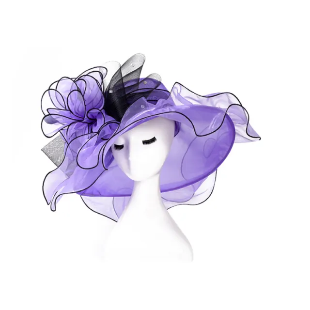Fashion Big Brim Hat Fashion Organza Purple - Shop at LoveMi