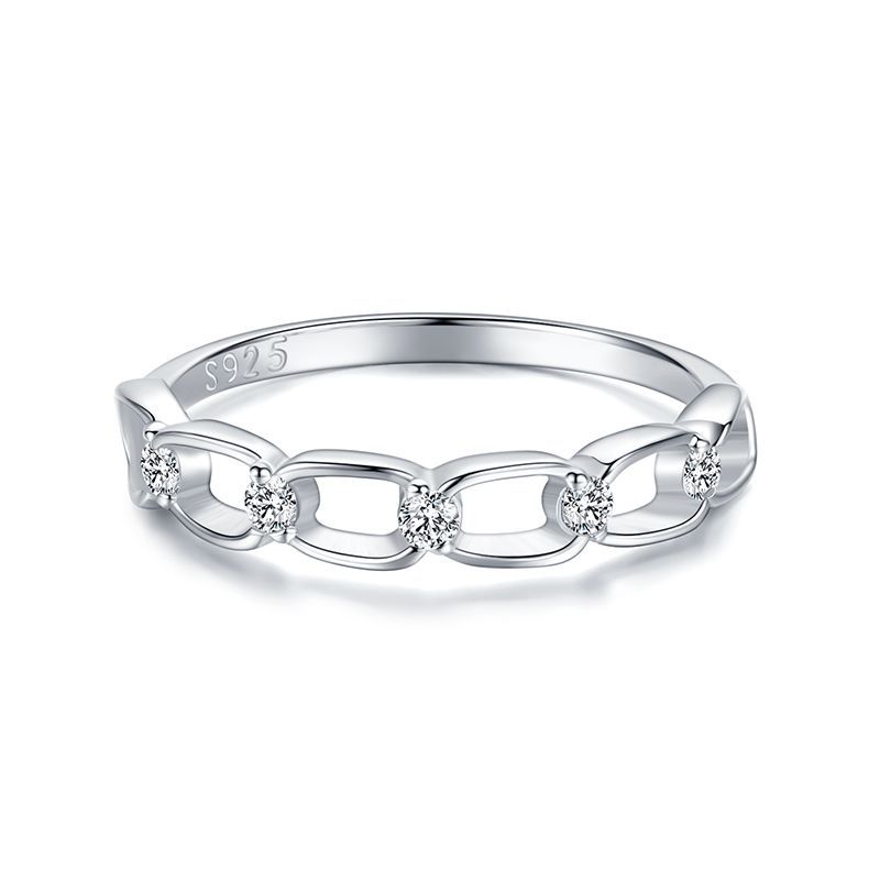 Women's Sterling Silver Chain Micro Set Zircon Ring