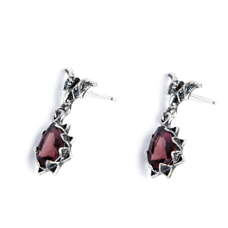 925 Sterling Silver Earrings Bat Crystal