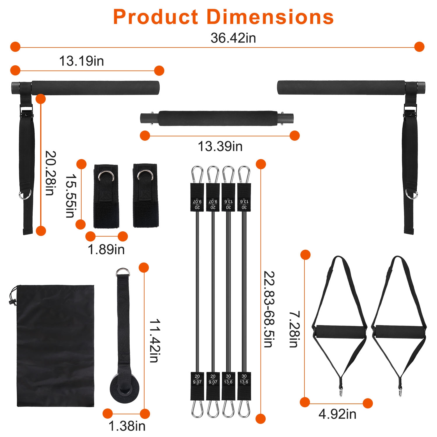 100LBS OR 180LBS Band Options - 1Pc Pilates Bar Kit Multifunctional Pilates Yoga Toning Bar Full Body Exercise Equipment Set For Beginners Intermediates Professionals 4 Elastic Resistance Bands — foto 7