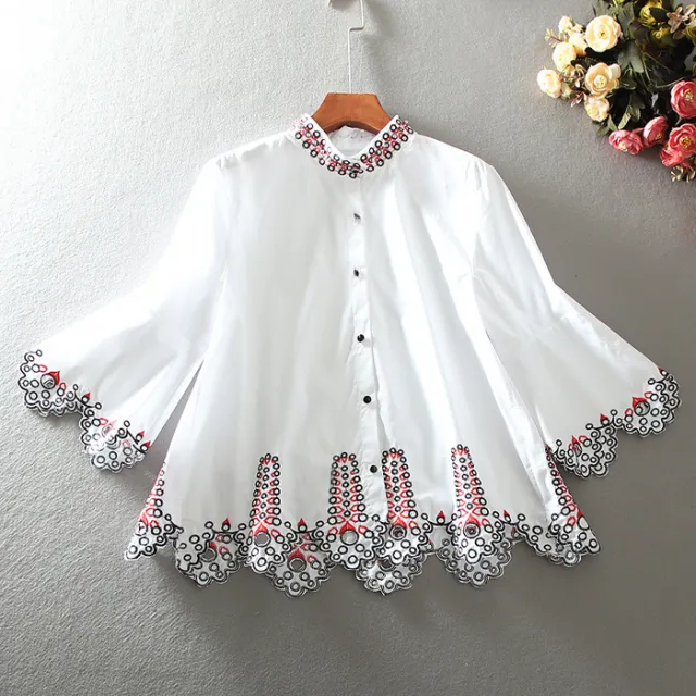 European Station Loose A Version Ruffled Short Shirt Ethnic Style White - Shop at LoveMi