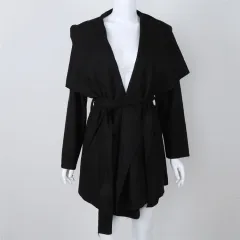 Mid-length Slim Waist Solid Color Women's Trench Coat - Black - View 1